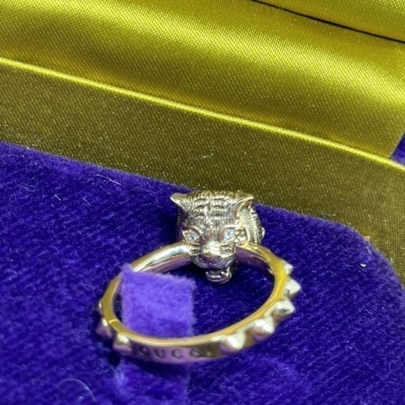 GUCCI 18k 3 diamonds pink opal real diamonds 3 jaguar head 100% real - Picture 15 of 15
